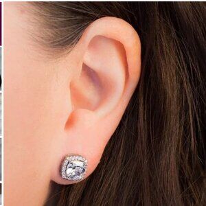 Leza Michele Cubic Zirconia Square Halo Stud Earrings NEW